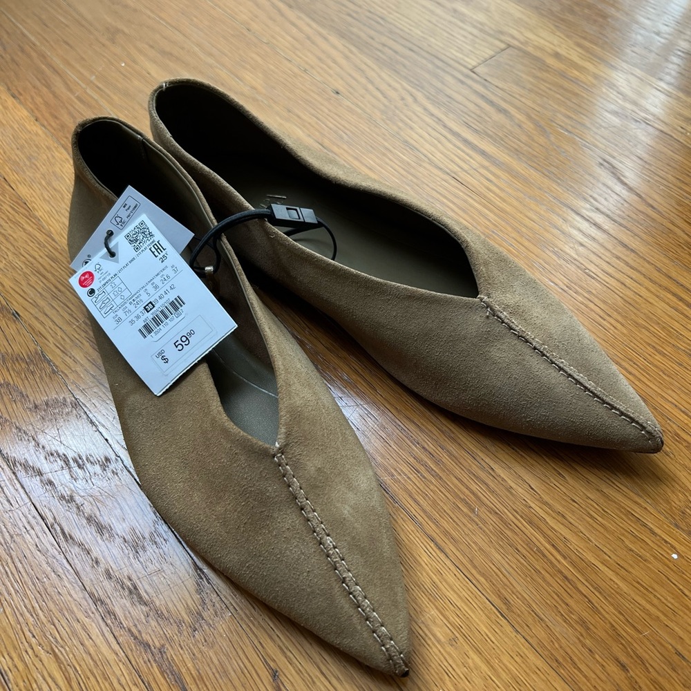 Zara Brown Pointed Flats